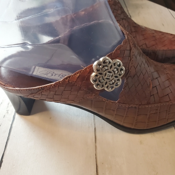 basket weave leather mules